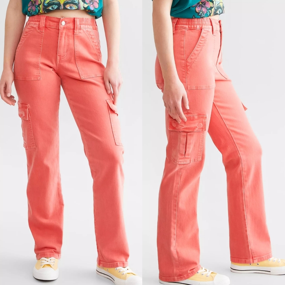 Vervet Hibiscus High Rise Stretch Cargo Utility Denim Pants 29 Retro Glam Vibe
